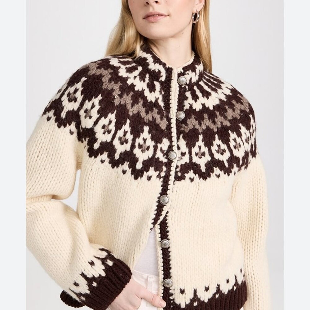 Vtg Icelandic Hand Knit Pure Wool Sweater Nordic Scandinavian Buttoned Sz S